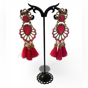 Lilly Pulitzer Breezy Beach Gold and Pink Tassel Earrings 3.5 inches long